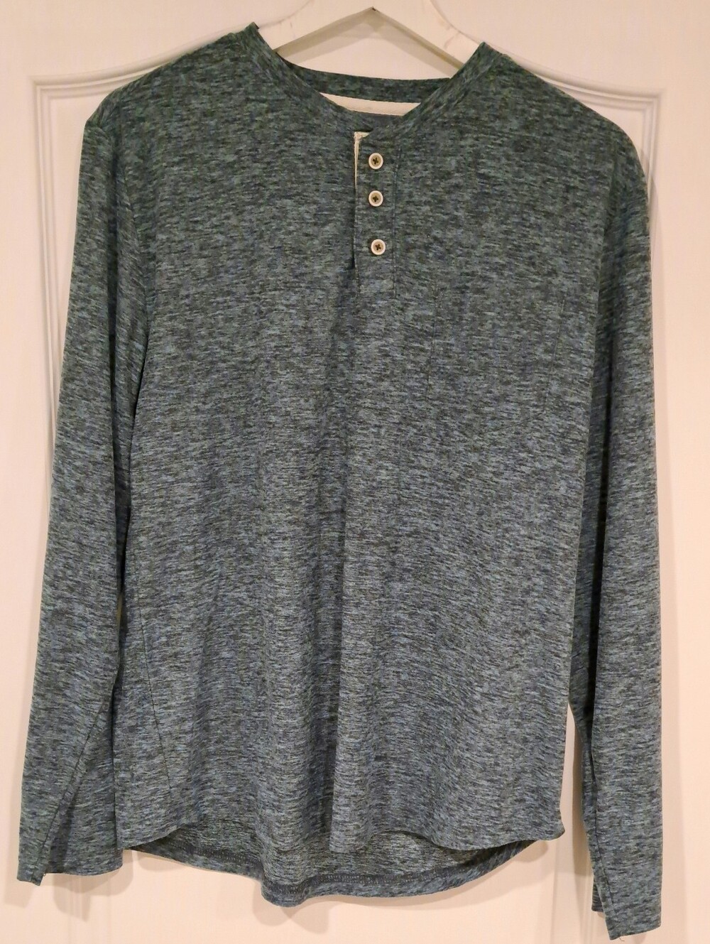 Tallwoods Men's Long Sleeve Henley Shirt - Heathered Blue Green Casual
